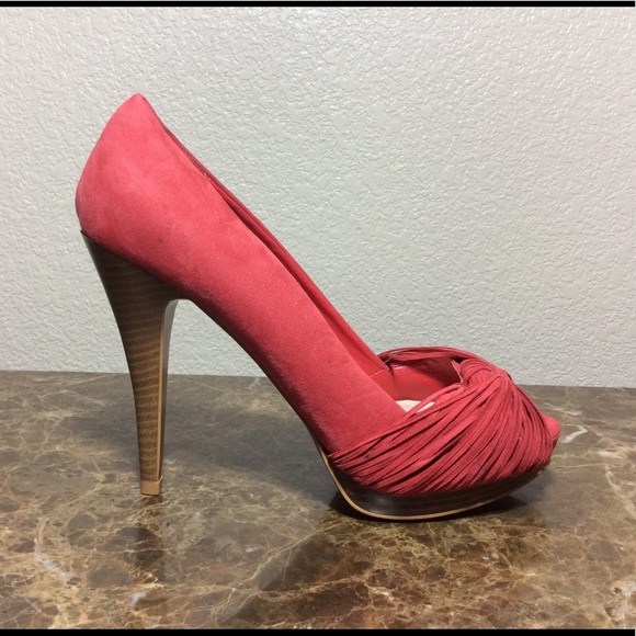 Zara Basic Red Faux Suede Peep Toe NWT - Picture 7 of 8